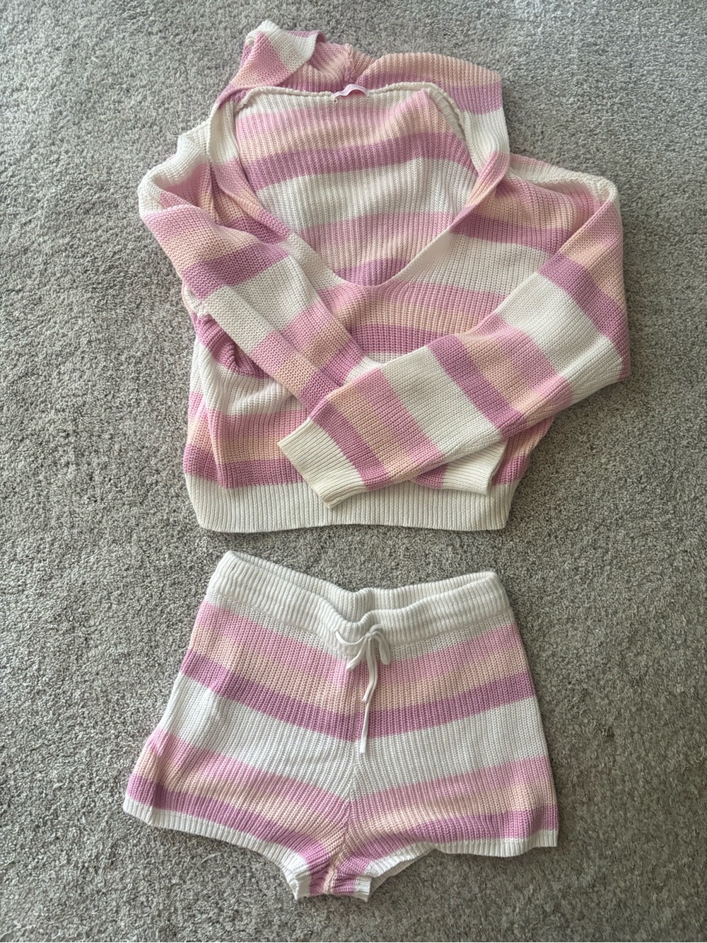 Pink Lily Pink and Cream Striped Knit Skirt Set